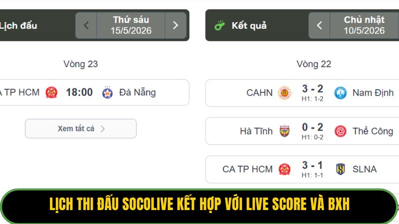Lịch thi đấu Socolive kết hợp với live score và BXH